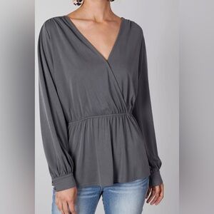 BUCKLE Buckle Black Peplum Keyhole V Neck Modal Knit long Sleeve Blouse M